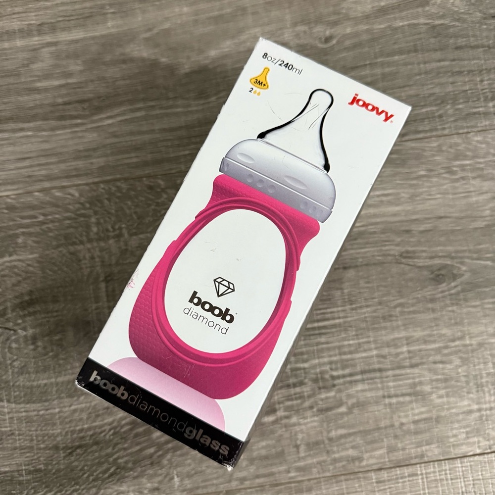 NIB Joovy Boob Diamond Pink Baby Bottle 3M+ 9 oz